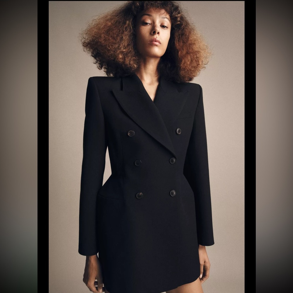 NWT: Zara Black Double-Breasted Blazer Dress in Sz: Large
